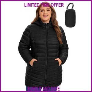 Plus Size Lightweight Puffer Jacket with Detachable Hood Packable Winter Coat
